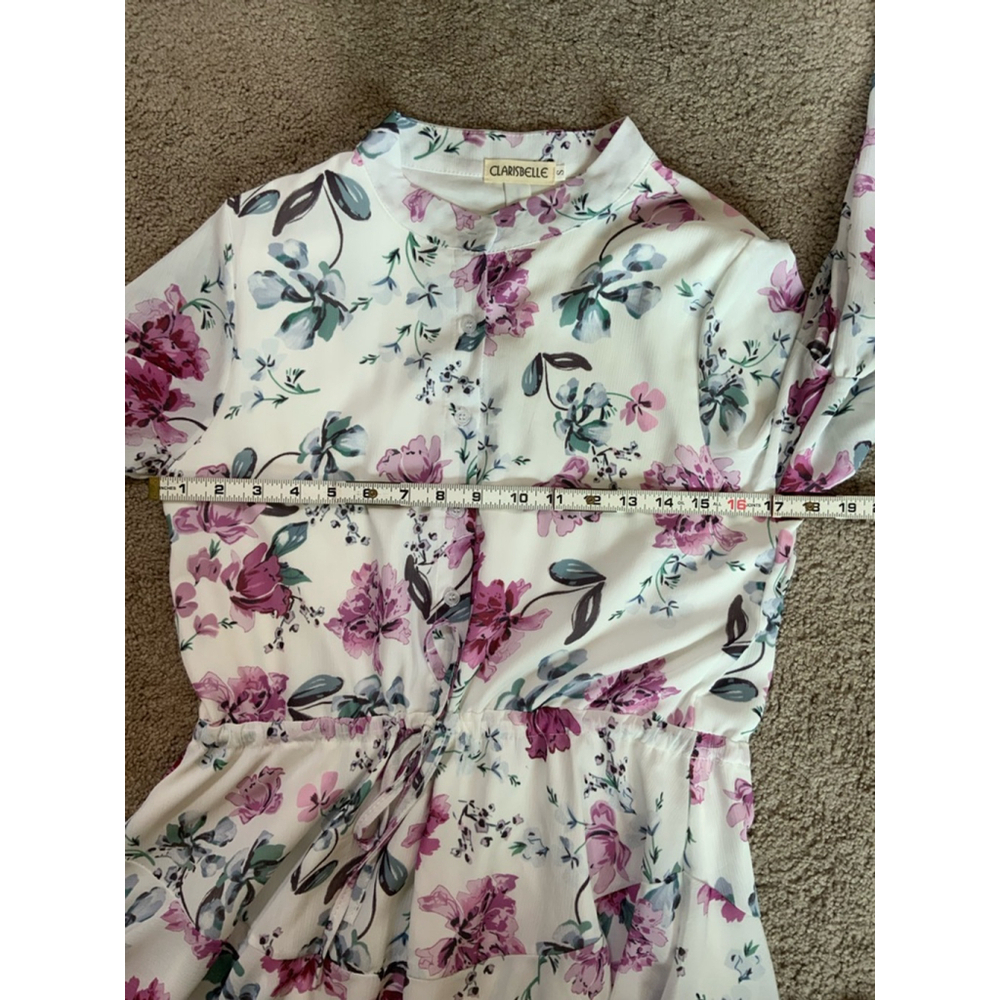 Clarisbelle Women's Floral‎ Print Mini Dress Sz Sm White Purple Boho Cottagecore - Picture 11 of 15